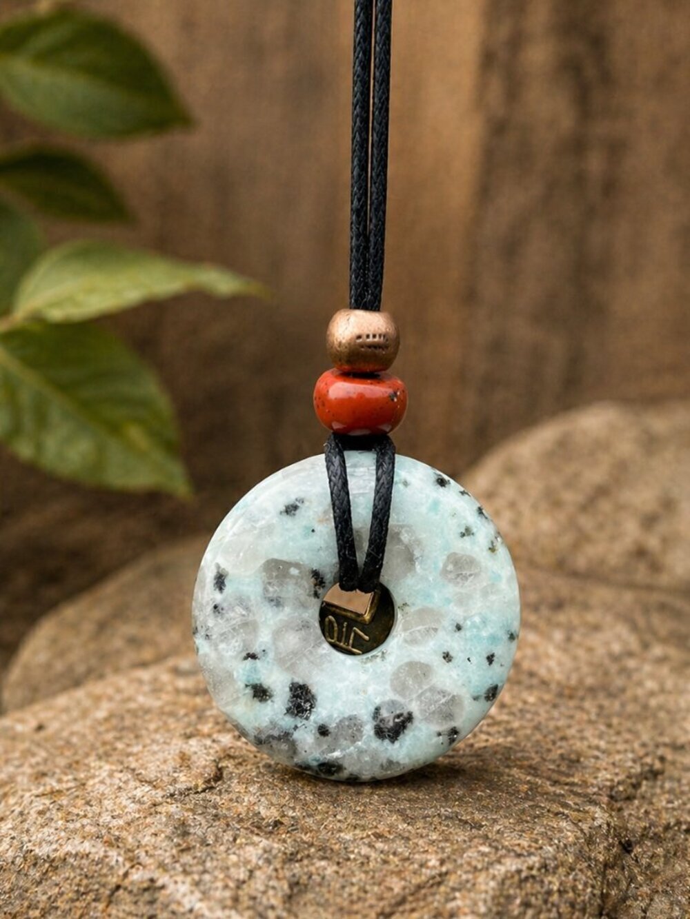Kiwi Jasper Gemstone Necklace with Lucky Coin | Handmade - Picture 4 of 7